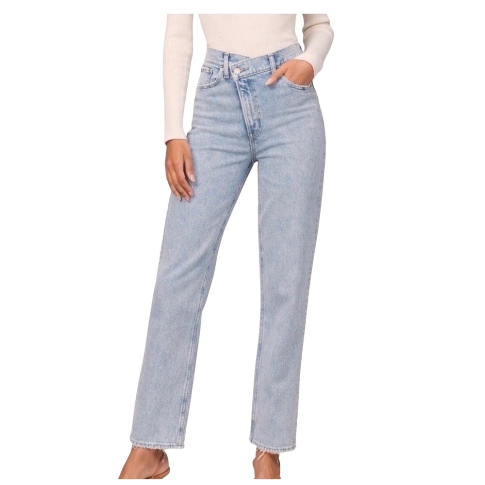 Abercrombie & Fitch 90s Straight Jeans Women 27 Long Blue Criss Cross Waist